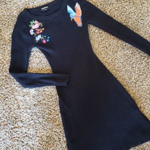 *DONATING SOON* BEBE Black Ribbed Embroidered Long-Sleeve Sweater Dress XS